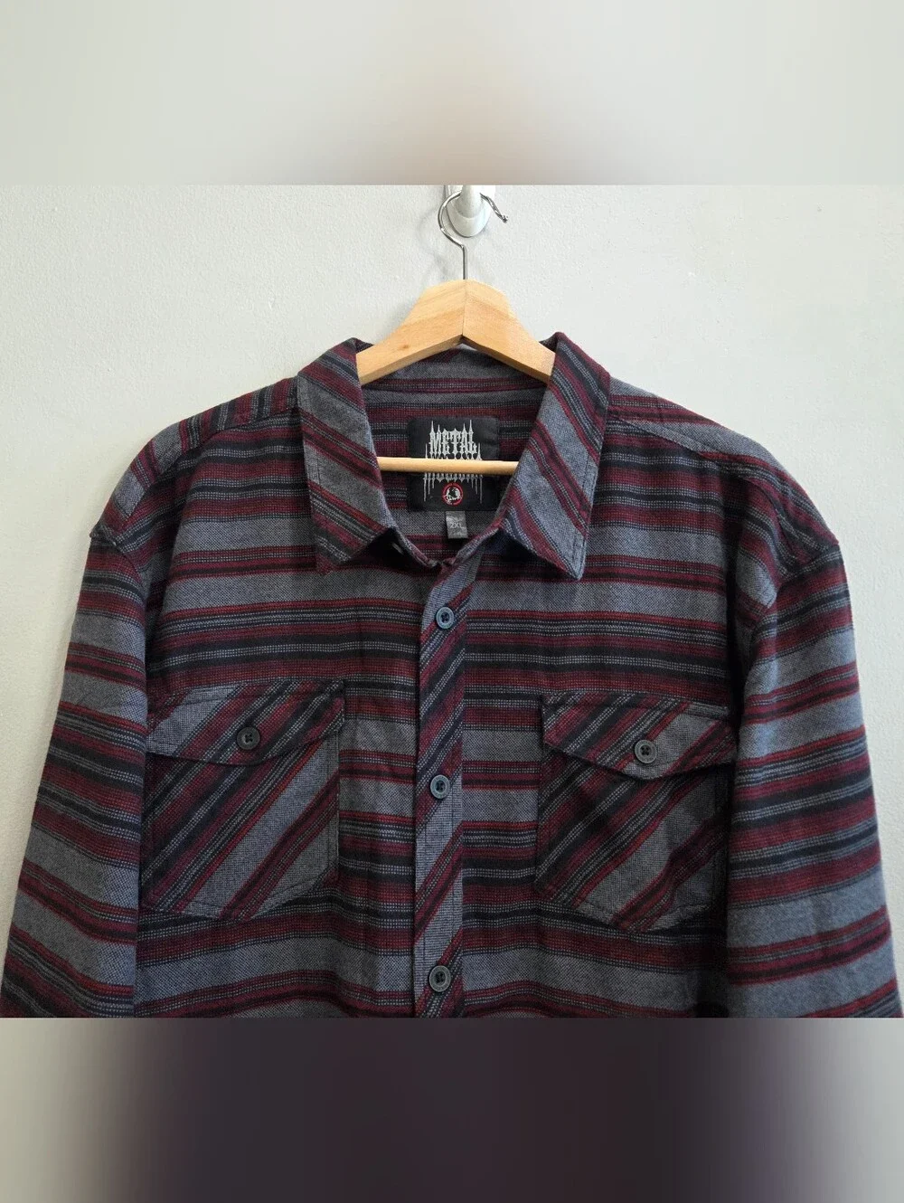 Metal Mulisha 2-Stroke Woven Long Sleeve Stripe Flannel Shirt Cotton Men's XXL